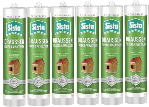 Sista Draussen, Kartusche, weiß, 6x 280ml | Silikon für den Außenbereich – starke Haftung & langanhaltender Schutz