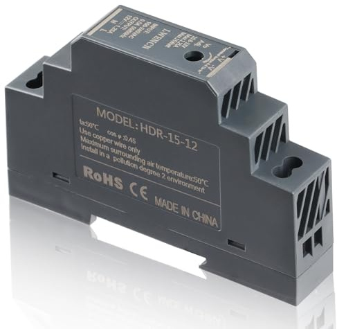 Fuente de alimentación sobre carril DIN 12 V DC 1,25 A 15 W | Transformador 12 V AC 100-240 V 50/60 Hz | Fuente de alimentación industrial para automatización doméstica, domótica, LED, seguridad y