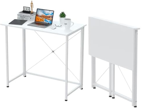 Mi Ko Mi Ka Oferta Mesa Escritorio Plegable, Mesa Ordenador, Compacto sin ensamblaje, Mesa de Estudio para Casa Oficina, Escritorio para computadora Manualidades, Blanca Beige Negra, 80 x 45 x 74 cm