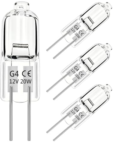 Wieyily G4 Halogen Light Bulbs 20W 12V, G4 Oven Bulb Clear Capsule 2 Pin Lamp Bulbs Dimmable 300LM Warm White 2700K, 300℃ Heat Tolerant for Oven/Microwave/Cooker Hood, 4 Pack