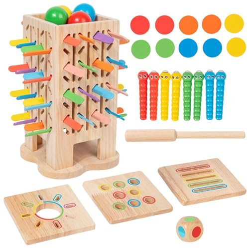 Wechxfau Juego de Palitos de Madera | 5 en 1 Juego de Lanzar Palos con Dados de Madera | Juguete Educativo Preescolar,para Aula, Preescolar, Jardín de Infancia, Coordinación Visomanual, Pensamiento