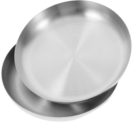 COMPUKAS 2 Pièces Assiette à Dessert Ronde en Acier Inoxydable Argenté, Design Raffiné et Élégant, Polyvalente et Facile à Nettoyer, pour Restaurants Gastronomiques et Réunions Familiales