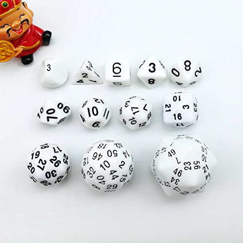 Bescon Vollständige Polygonal Polyedrische Würfel Set 12pcs D3-D60, Dungeons und Dragons Würfel Set D3 D4 D6 D8 D10 D% D12 D20 D24 D30 D50 D60 Weiße Farbe