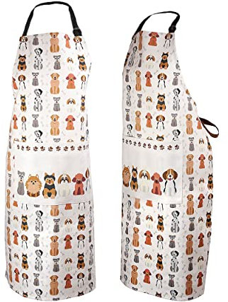 SPOTTED DOG GIFT COMPANY Delantal da Cocina Mujer y Hombre con Perros, Mandil de Cocina, 100% Algodón, Ajustables con Bolsillo, Accesorios de Cocina y Regalos Originales para Amantes de los Perros