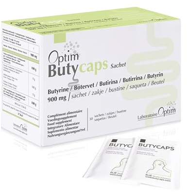 OPTIM Butycaps Butyrate Supplement UK for Gut Health 30 Sachets | Microencapsulated Tributyrin 900mg, Butyric Acid Postbiotic, Leaky Gut Repair, Debloat, Colon