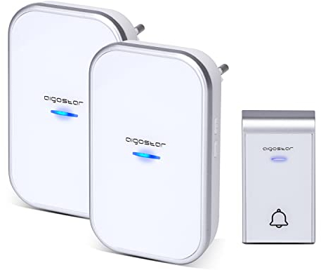 Aigostar - Campanello Senza Fili, Campanello Wireless Impermeabile IP44 da Esterno, Indicatore LED, Portata 150m con 36 Melodie e 3 Livelli di Volume, 1 Trasmettitore + 2 Ricevitori