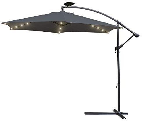 Einfeben Alu Ampelschirm LED Solar Ø350cm + Abdeckung mit Kurbelvorrichtung UV-Schutz Aluminium mit An-/Ausschalter Wasserabweisend - Sonnenschirm Schirm Gartenschirm Marktschirm