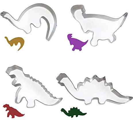 4 Piezas Moldes para Galletas,Cortadores Galletas Dinosaurio Moldes Galletas Acero Inoxidable para Pastel,Cookie, Fondant,Usado para Variadas Fiesta