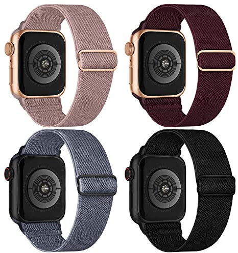CCnutri 4 Pack Stretchy Nylon Strap Compatible with Apple Watch Straps 38mm 40mm 41mm 42mm(series 10), Adjustable Sport Elastic Bands for iWatch Series 10/9/8/7/6/5/4/3/2/1/Ultra/Ultra 2/SE