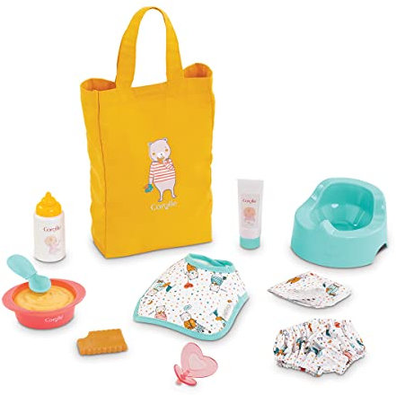 Corolle 9000110770 - Ma Premiere Poupee Zubehörset, 11 Teile, Geschenkset für alle 30cm Babypuppen, Tasche, Fütter- und Pflegezubehör, ab 18 Monaten