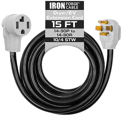 Iron Forge Cable 30 Amp Dryer/EV Extension Cord, 15 Ft - NEMA 14-30