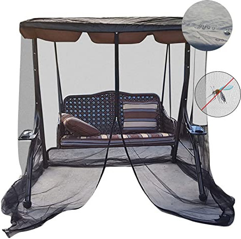 EEUK Moskitonetz mit Reißverschluss und Dachbezug Wasserdicht Baldachin aus Polyester Fliegengitter Insektenschutz Klappbar Hollywoodschaukel Abdeckung(Size:185x125x200cm)