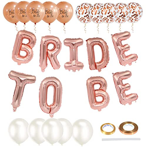 16 Pcs Bride to Be Deko, JGA Deko Accessoires Ballons Junggesellenabschied Frauen Deko Set mit Bride to Be Girlande Flaggenbanner Champagngold-Ballons Latex Konfetti Ballons Und Ballonband