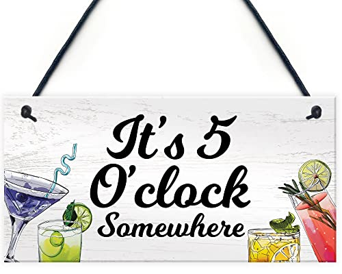 Funny Bar Signs 5 O Clock Somewhere Home Bar Sign Garden Pub Sign Alcohol Gift