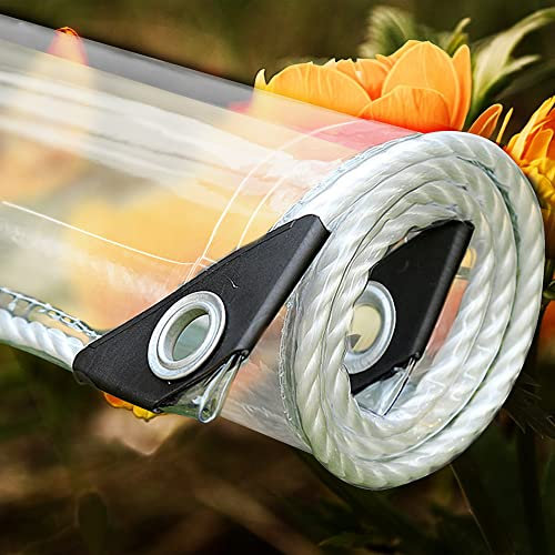 DGSFES Transparent Tarpaulin Clear Heavy Duty Waterproof Tarp Clear Tarpaulin With Eyelets Plastic Sheet Pergola Covers for Gardens Greenhouse Plants Pet Roof(2.2m*4.8m)