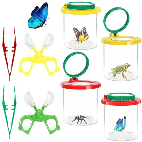 Hojalis 8 Stück Becherlupe Set, Becherlupe Lupendose, Becherlupen Für Kinder, Insekten Beobachtungsbox Insekt Viewer Box Insekten Viewer, Mit 4 Lupendose,2 Pinzette,2 Insektenfänger Scherenzange