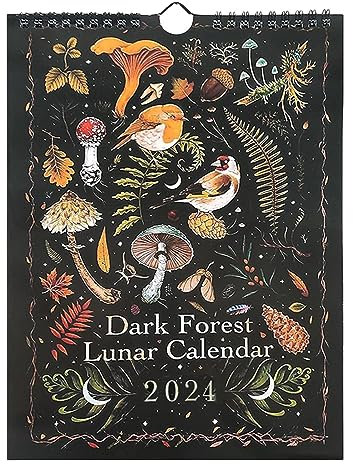 Tanxier Dunkler Wald Mondkalender,2024 Kalender Bunte Waterink Wandkalender,Tiere Kalender Kunst Monatlicher Mondkalender Art Kalender,Zeitplanungskalender