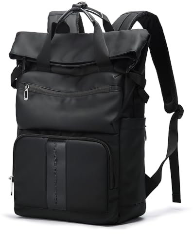 BG FUTURE AESTHETICS BANGE Roll-Top-Rucksack, Arbeitsrucksack für Herren, wasserdicht, Diebstahlschutz, Reisen, Camping, Uni, Schule, Alltag, modische Tasche, Schwarz , L