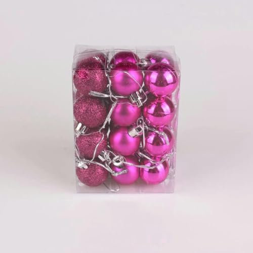 24 unid/Set 12 Colores Adornos navideños con Purpurina Bola de Adorno decoración del jardín del hogar para decoración del árbol de Navidad-Fucsia