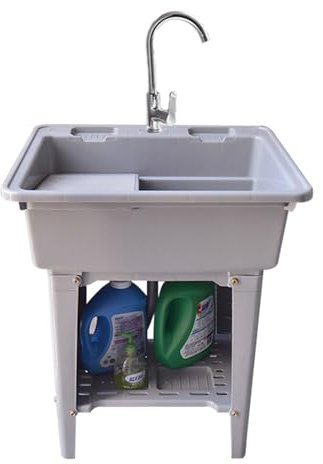 Evier Exterieur Évier Autoportant Évier De Jardin Évier Station De Lavage Des Mains Portable Évier À Linge En Plastique Autonome Avec Planche À Laver Avec Robinet Pour Cuisine Garage Jardin(Gray,80x58
