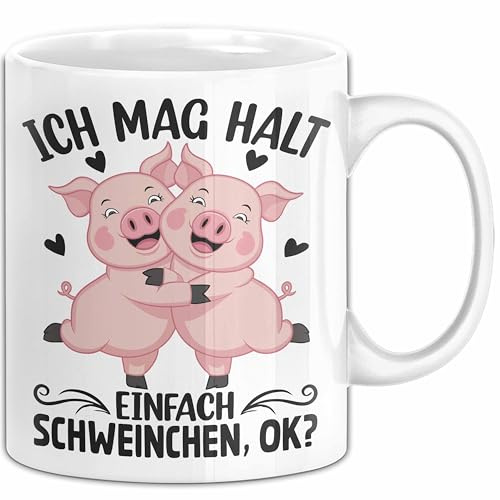 Schweine-Liebhaber Tasse Geschenk Ich Mag Halt Einfach Schweinchen Ok (Weiß)