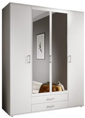 Arthauss Transform Your Bedroom with the Elegant KARL 4-Door Hinged and Mirrored Wardrobe: Spacious White Matt Storage W160cm - Perfect for Modern UK Homes