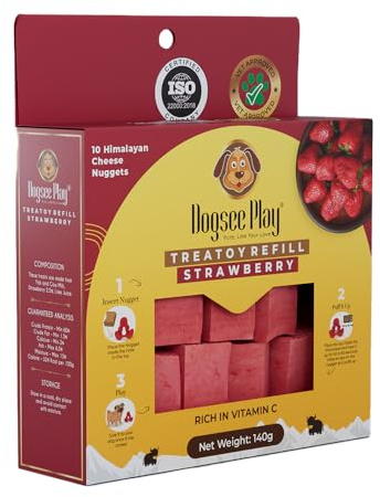 Strawberry Flavour Yeti Boredom Buster Treatoy Refill Pack 140g / Single packet containing 10 individual Treats. 100% Himalayan Yak Cheese Chew.