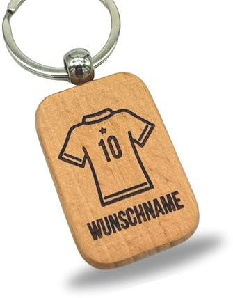 Personalisierter Schlüsselanhänger Trikot aus Holz – mit Name & Nummer graviert – Geschenk für Sportler, Teams, Fußballer, Handball & Vereine – Handmade Fanartikel aus Deutschland
