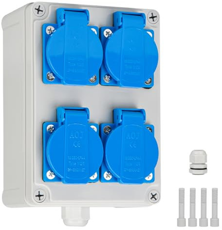 TEOV Wandverteiler Stromverteiler 4x Schuko-Steckdose 230V mit Klappdeckel Wandverteiler IP44 für Innen/Außen