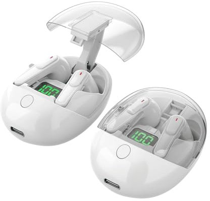 Genérico Auriculares Inalámbricos Bluetooth con Estuche de Carga Transparente 3D, Pantalla LED Digital, 4 Colores, Diseño Futurista (Blanco)