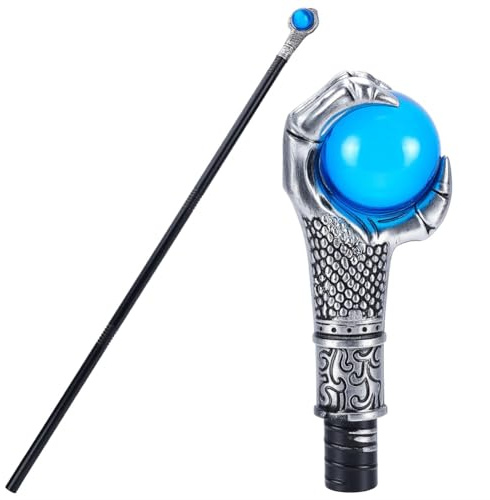 GORGECRAFT Vintage Spazierstock Antiker Gehstock Aus Kunststoff Halloween Party Cosplay Zepter Silberne Adlerklaue Blauer Ball Greifender Königsstab Kostüm Griffknauf Punk Requisite Für Themenveransta
