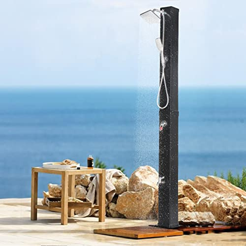 Bonnlo Douche Solaire 40L, Douche Exterieur Solaire avec Pommeau de Douche Douchette et Robinet, Eau Chaude et Température réglable, Idéal pour Jardin Plage Piscine