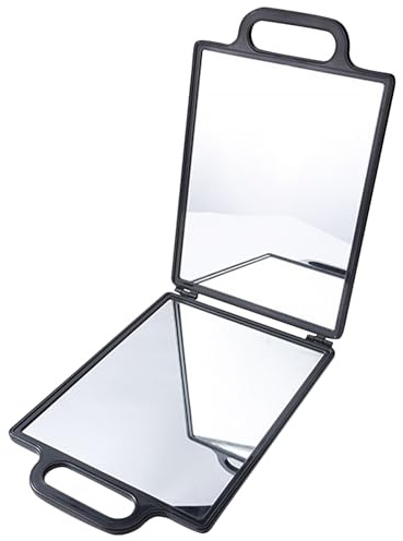 GETAJGHSD Miroir Portable de Coiffure Double Face Pliable Noir Plateau Intégré, Accessoire Ergonomique pour Barbier en Salon Professionnel Style Aléatoire