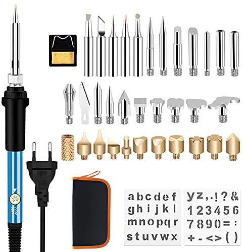 Kit Pirografia Legno 36 Pezzi,60W Portatile Kit Saldatore WesKimed,Temperatura Regolabile180° C a 480° C,Pelle/UtensiliElettrici/Intagliare/Bruciare/Goffrare,Custodia per il trasporto