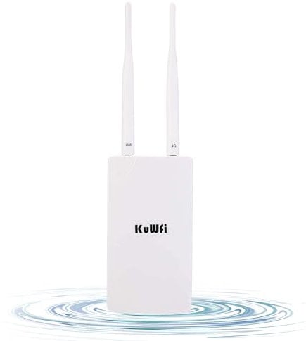 KuWFi Routeur 4G LTE 150Mbps WiFi N 300Mbps, Routeur étanche extérieur sans Fil 4G LTE avec Carte SIM Cat 4 et Dual Antennes à Fort Gain, Utilisé pour Les caméras de Surveillance, l’Industrie
