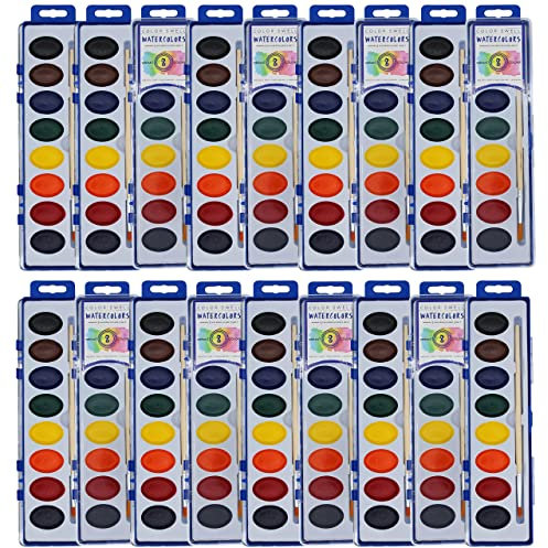 18 Sets Watercolours Paint Pack with Smooth Wood Brushes 8 Colours Washable Water Colours