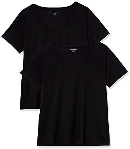 Amazon Essentials Women's Regular-Fit Short-Sleeve Scoop Neck T-Shirt (Available in Plus Size), Pack of 2, Black, M