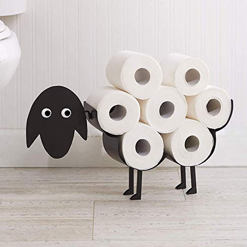HomeZone Black Metal Sheep Toilet Roll Paper Holder | Bathroom Toilet Roll Storage | Hold up to 7 Rolls | Tissue Roll Stacker