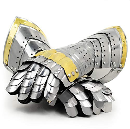 Nagina International Mittelalterlicher Krieger Stahl Gothic Knight Style Warrior Funktionshandschuhe & Stulpen | Messing Akzent