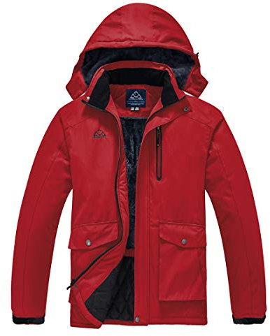donhobo Skijacke Herren Jacken Wasserdicht Atmungsaktiv Snowboardjacke Winter Warm Fleece Gefüttert Parka Thermo Outdoorjacke mit Abnehmbarer Kapuze Rot L