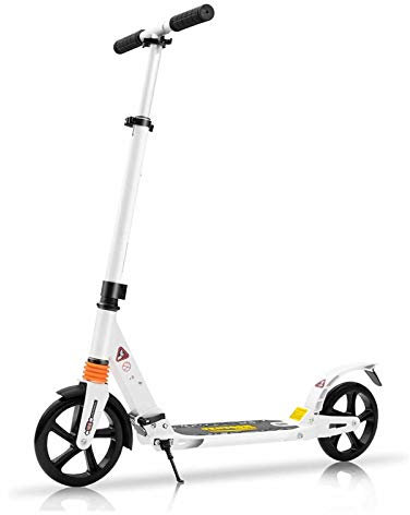 MYAOU Aluminium-Roller für Kinder im Alter von 6 bis 12 Jahren Verstellbarer Micro-Roller mit doppelter Federung, Roller für Erwachsene mit Fußbremse hinten (weiß)