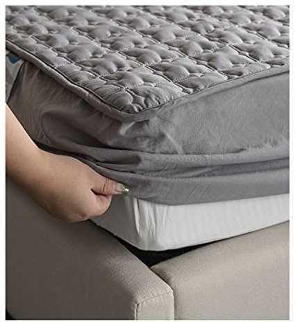 YUDEYU Tagesdecken Blätter Grau Gewaschener Baumwollstoff Spannbettlaken Matratzenbezug Bettlaken (80X200CM/HIGH 5-15CM)