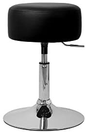 ML-Design Schminkhocker Schwarz aus verchromter Stahl, Sitzhocker Rund Ø 33 cm, Schminktisch Hocker höhenverstellbar 52–65 cm, Drehbar, Polsterhocker ergonomisch mit Kunstleder-Bezug, Antirutschgummi