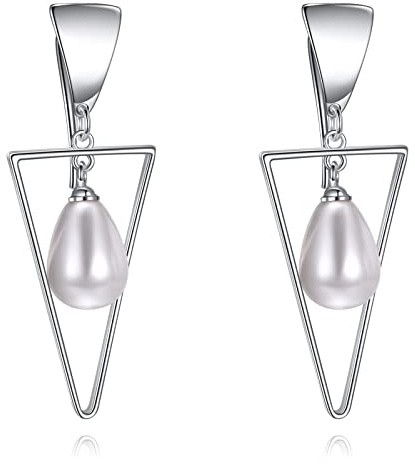 Perlen Ohrringe für Damen 925 Sterling Silber Perlendreieck Schmuck Geschenke für Mama Mutter Mädchen Freunde (Perlendreieck)