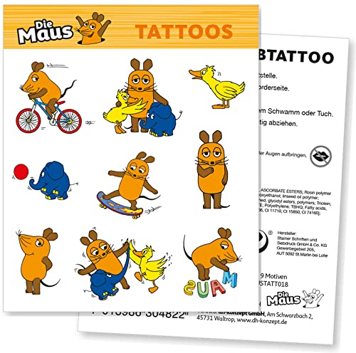 9 Tattoos * DIE SENDUNG MIT DER MAUS * für Kindergeburtstag und Mottoparty | Kindertattoos Kinder Tattoo Party Set