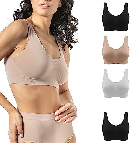 Risalti Reggiseno Senza Ferretto Spalla Larga 3 pz - Bralette Donna Senza Cuciture ed Etichette, Reggiseno Donna in Microfibra Elasticizzata, Brassiere, Top Morbido, Intimo - Made in Italy