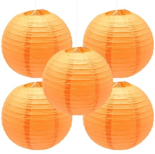 Hocansen 5 Stück Papierlaterne 12in Rund Papier Laterne Dekoration Ballform Papier Lampions für Party Hochzeit Garten Deko (DL/Orange)