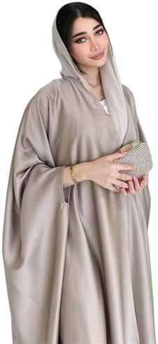 KAWABOSS Abaya Kleid für Frauen,langärmelige Maxi Muslim Gebetskleider,Satin Batärmel arabische Dubai Kleidung,Übergrößen islamische Ramadan Eid Kaftan Robe (ohne Hijab)