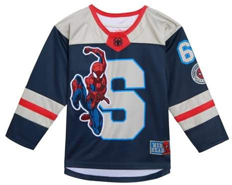 Marvel Maglietta a maniche lunghe in maglia da hockey Spider-Man per bambini grandi (2T - 18-20), Blu, 7-8