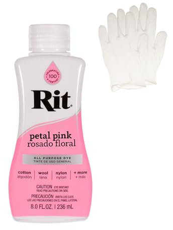 Rit Dye – Flüssige Stofffarbe zum Basteln, Kleidung und Dekor – 237 ml Flasche – Blütenblatt Rosa (Handschuhe enthalten)